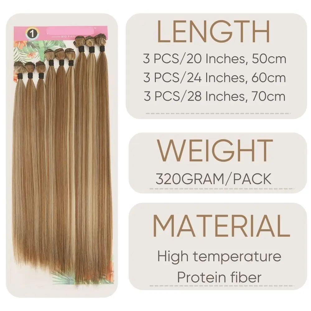 9 Pcs Bone Straight Hair Weaving Bundles Pack Synthetic Straight High ...