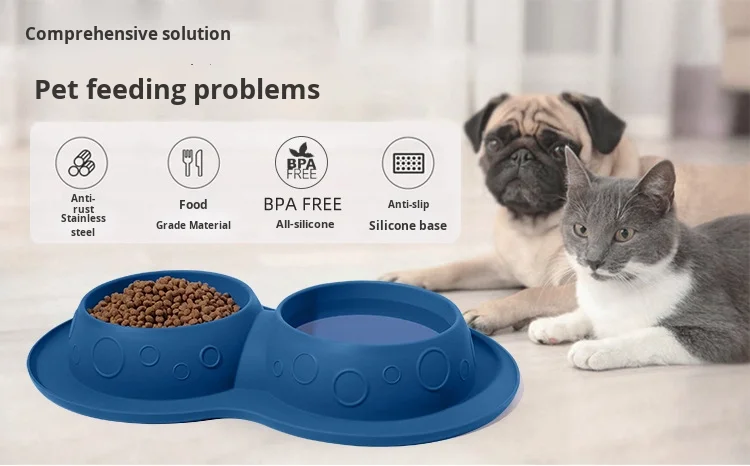 Durable Silicone Pet Slow Food Bowls for Cats & Dogs-Double Bowls Food Grade Material Portable manufacture
