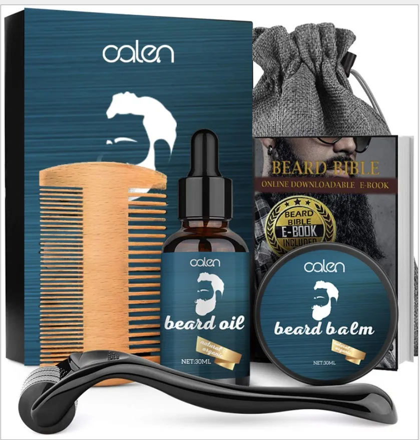 Фирменная марка на заказ масляный Бальзам для бороды Дерма-Роллер расческа ухода за мужской набор