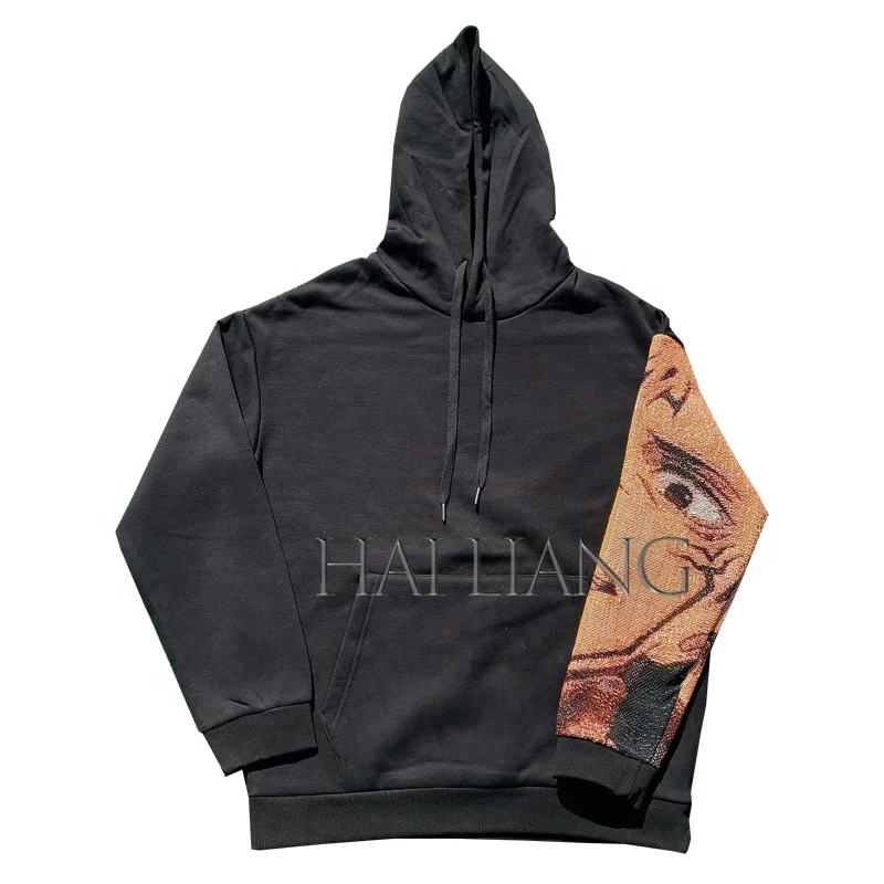 Custom Design Herren Schwere Hoodies Schwarz Tapisserie Ärmel