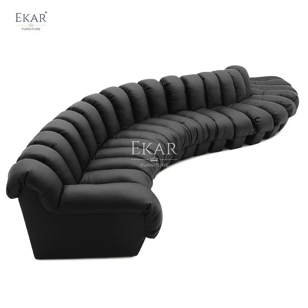 product new design luxury expandable sofa set   designer luxury sofa metal zipper  stainless steel clasp  black sofa-67