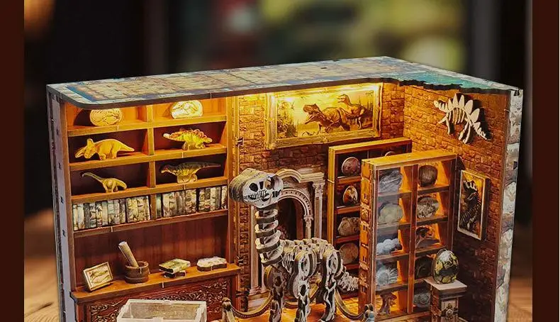 product ce certified dinosaur fossils wooden doll house 3d puzzle book nook eco friendly educational toy-4