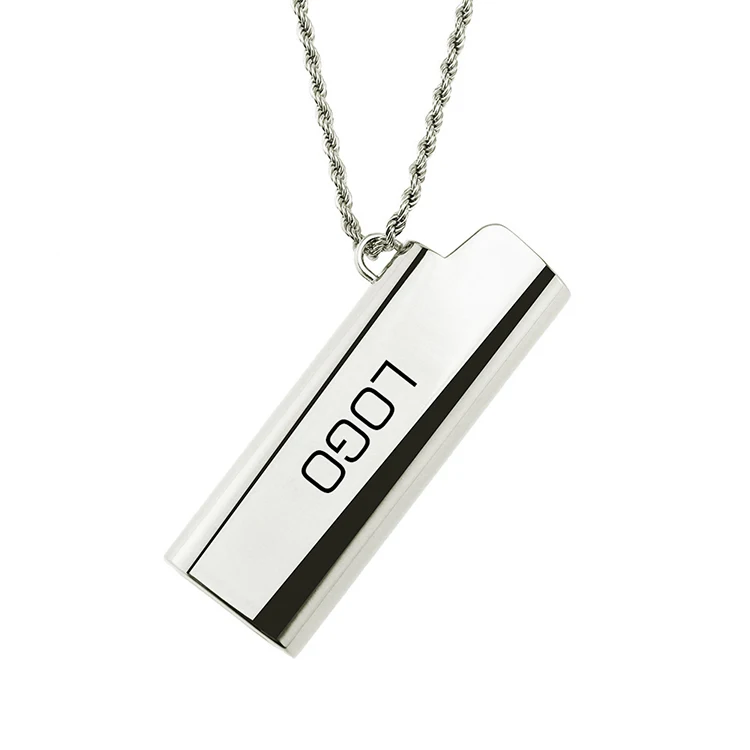 Wholesale Metal Lighter Case Custom logo Necklace Pendant Chain J3