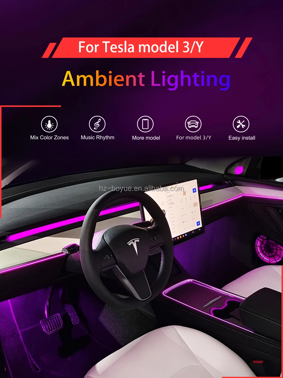 Car Led Ambient Multicolor For Tesla Model 3/y Ambient Lighting Led Car