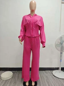 Dropshipping 2026 Women Clothing S-2XL New Arrivals Casual Fashion Hoodie 2 Piece Pants Set