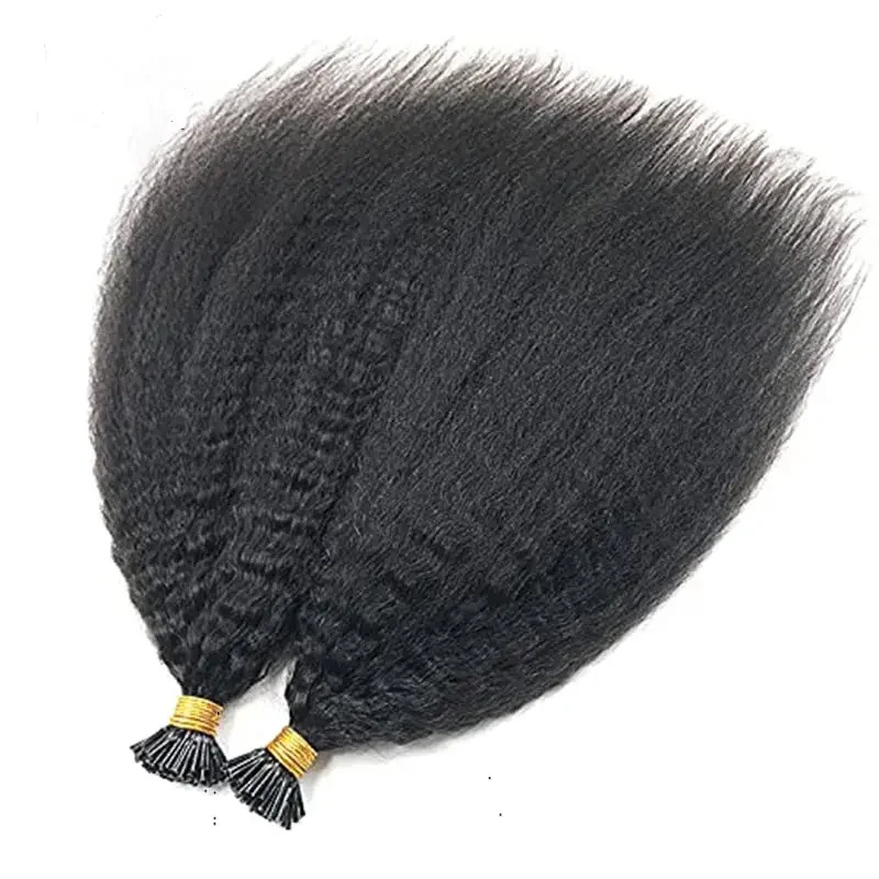 Kinky Straight I Tip Human Hair Extension Microlink Pre Bonded Brazilian Remy Stick I Tip Hair Coarse Yaki 100g 100strands_voghion.com