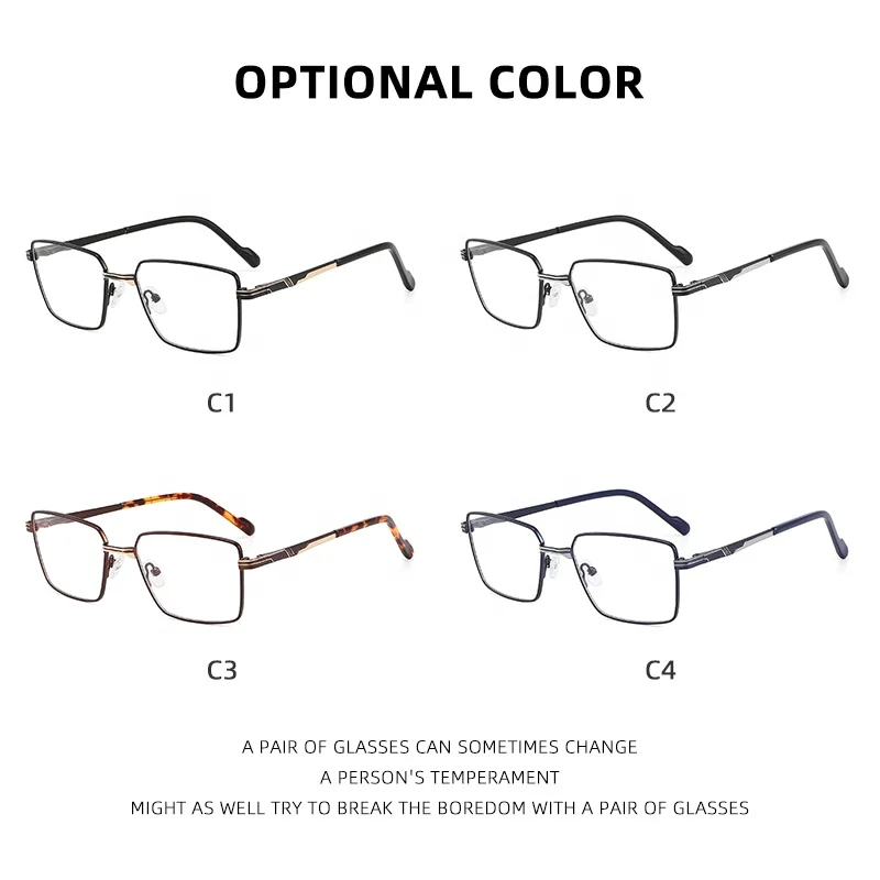 2024 Square Custom Logo Eyeglasses Frames Metal Eye Glasses Spectacle Frames Women Optical Frames Eyeglasses for Men