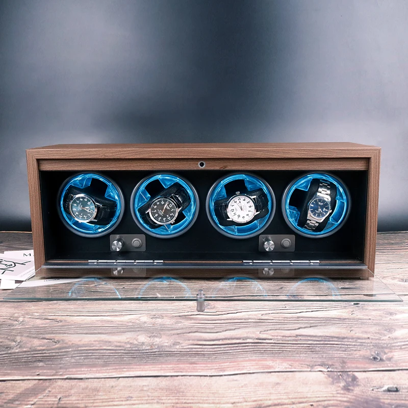 Custom Walnut Luxury Black Wood Automatic Watch Winder 4 Watches Box