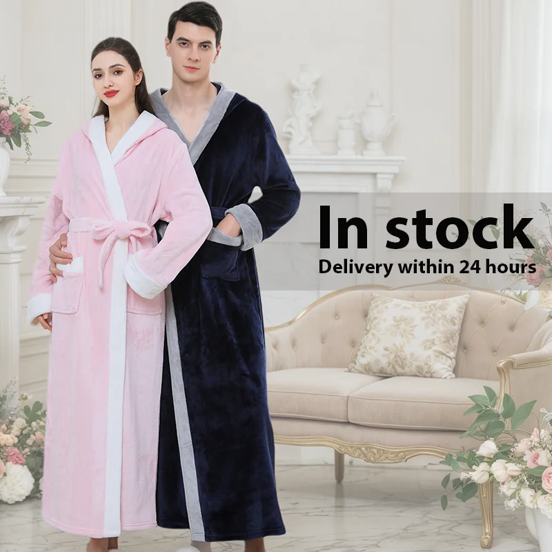 Sunhome Women Fluffy Warm Fleece Hooded Plush Soft Robe Womens With Hood Soft Warm Spa Custom Bathrobe