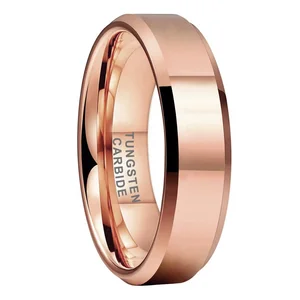 Coolstyle Jewelry Wholesale 6mm Beveled Polished Rose Gold Tungsten Finger Ring for Men Women Fashion Engagement Wedding Band