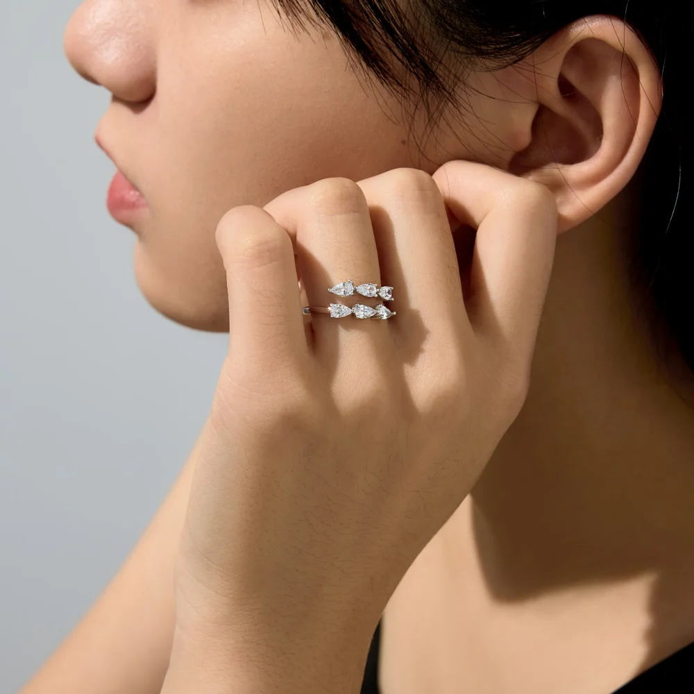 KAKODIY Large Collection of Jewelry 925 Sterling Silver Rhodium Plated Open Open Adjustable Ring Pear Drop 5A Zircon Zirconium Oxide Everyday Wear Ring detail 4