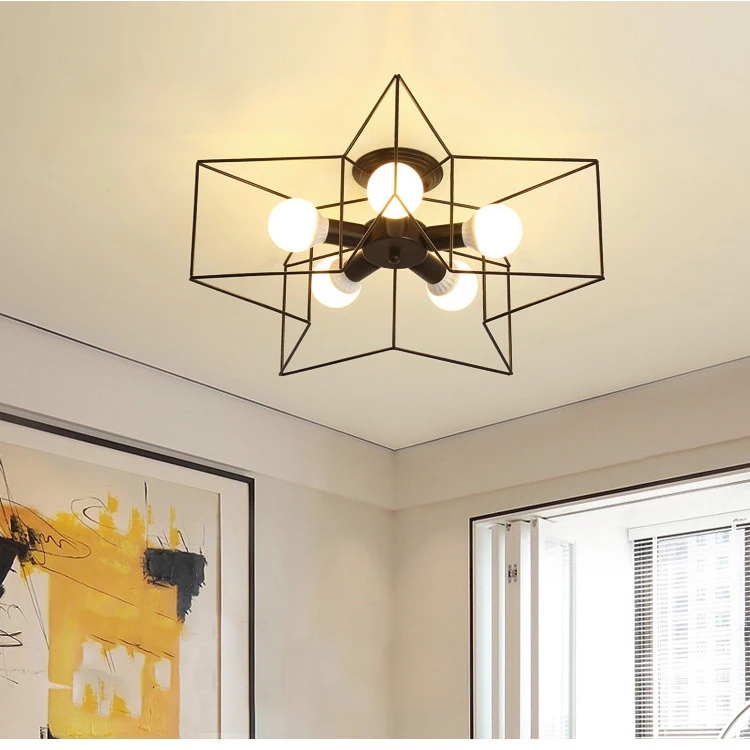 Five-pointed star design LED ceiling light modern black living room modern pendant lighting chandelier lamp  for home decoration
