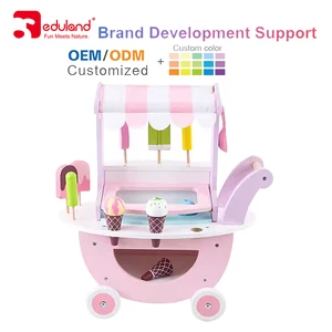 EDULAND Child House Simulation Ice Cream Truck Girl Shopping Cart Toy Supermarket Cart Wooden Toy
