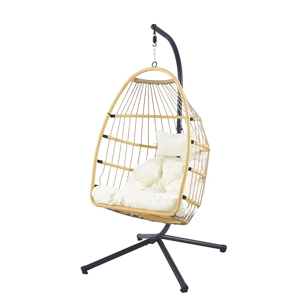 New Traditional Folding Egg Chair with Metal Stand Outdoor Swing Hanging Chair for Home & Garden