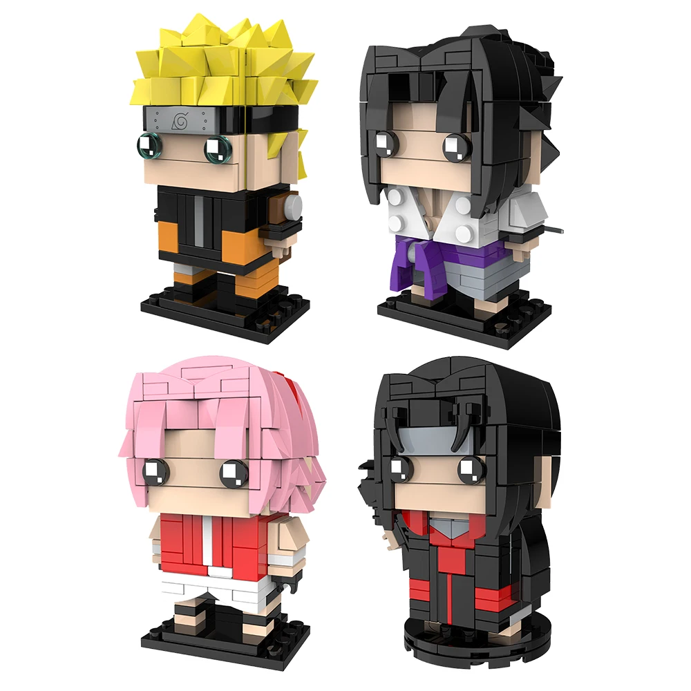 Japanese Anime Kids Mini Bricks Square Head Figure Block Toy Itachi Sakura Sasuke Character Building Block Set Brick Head Figure