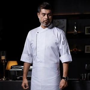 High-End Men's Three-Quarter Chef Workwear Autumn Winter Kitchen Back with Long Sleeves for Restaurant & Bar Bakery Twill
