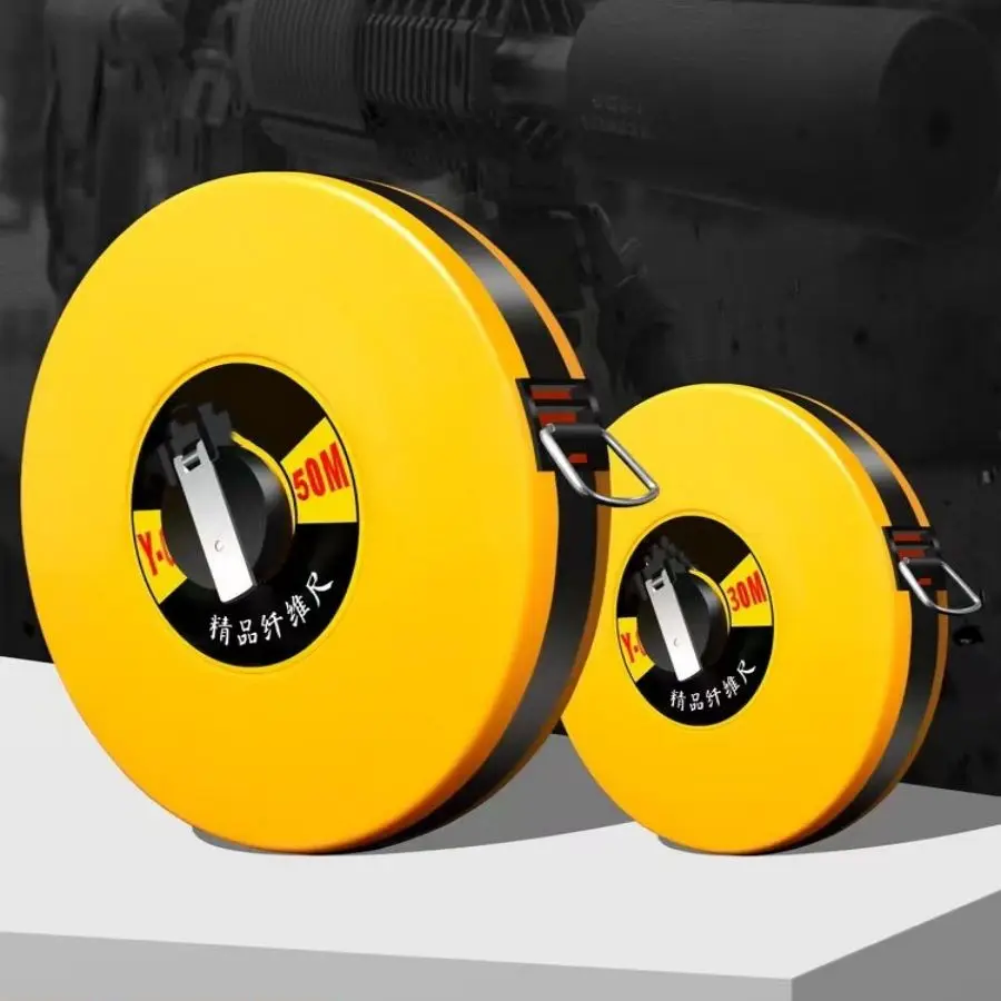 DEWEN Factory Direct High Quality Retractable Fiber Tape 30m/50m/100m Long Open Reel PVC Land Surveyor Tape Metric Inches