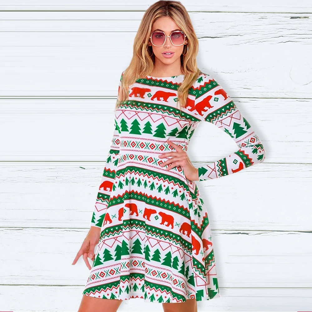 christmas print dress womens