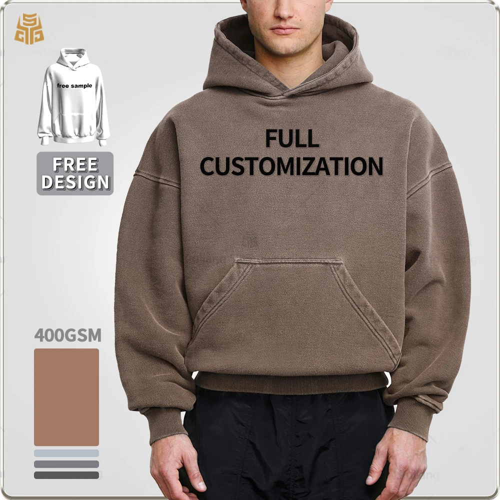 product 400gsm oversized heavyweight mens  hooded custom hoodie manufacturers  puff printing vintage boxy 100 cotton hoodie-1