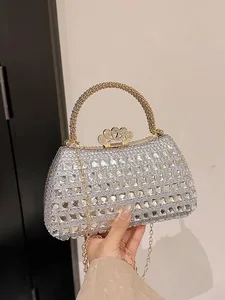 Glamorous Crystal Evening Clutch Rhinestone Studied Top Handle Purse with Detachable Chain Strap Women's Party Handbag
