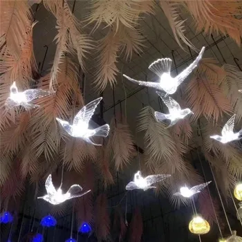 2023 High-quality restaurant bar scene ceiling window decorative lights wedding props acrylic 10heaads bird chandelier