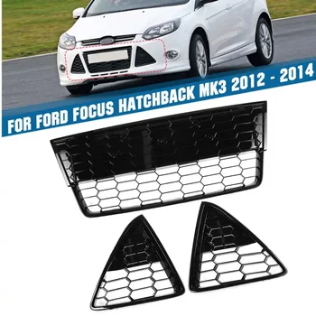 3Pcs Zetec S Style Car Front Bumper Lower Grille Racing Grills Honeycomb Mesh For Ford Focus For Estate MK3 2012 2013 2014