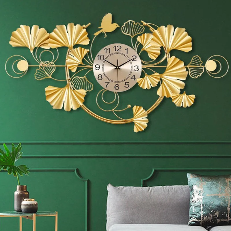 Restaurant Clock Living Room Background Light Luxury Fashion Wall  Decoration Chinese Style Ginkgo Leaves Wall Clock - Buy Wall Clock  Wholesale Wall Clocks Large Watch Wall Clock Gold Wall Clock Digital Clock