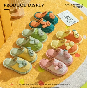 Cartoon Rabbit Carrot Open-Toe PVC Linen for Slippers for Boys Girls Cute Trendy Design for Spring Autumn Seasons Soft Home Use