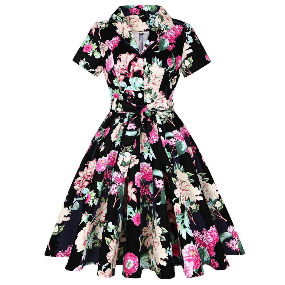 Black Floral 50s Rockabilly Women 