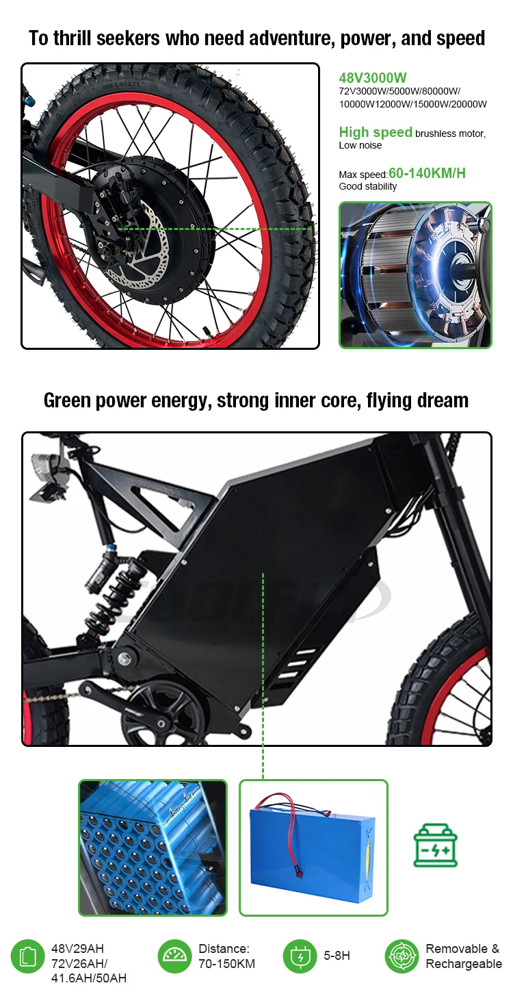Hot Selling Enduro Ebike - Max Speed 140km/h Green Stealth Bomber