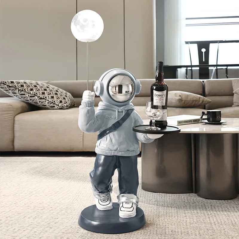 Astronaut Floor Figurine Side Table Moon Lamp Modern Futuristic Home Decor Living Room Creative Functional Ornament