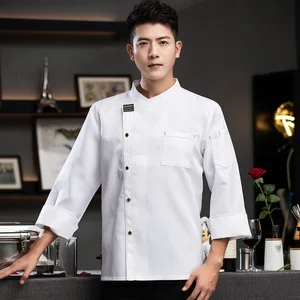 Men's Long-Sleeved Twill Work Clothes for Autumn Winter for Chef Restaurant Bar Canteen Kitchen Baking Service Employee Uniforms