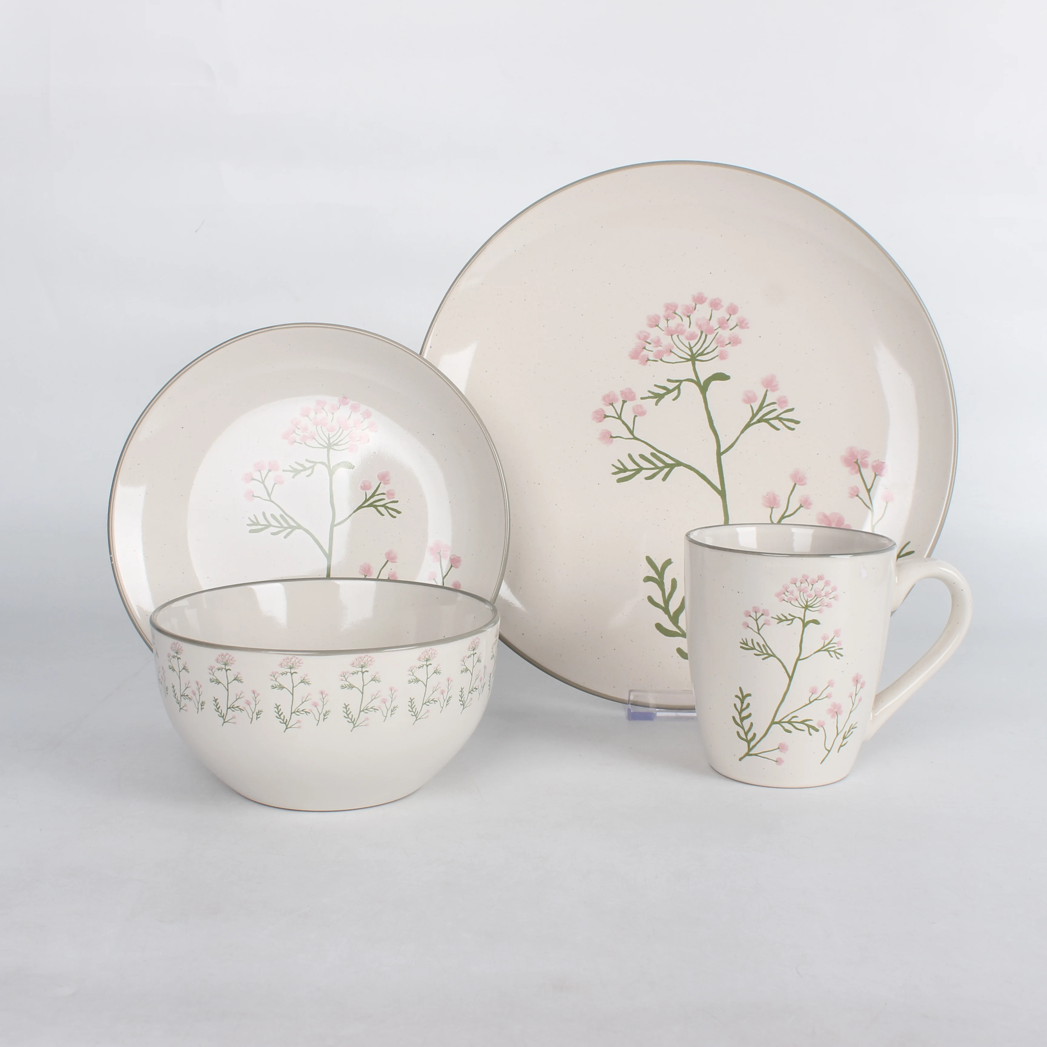 16 Piece Pad Printing Ceramic Dinner Set Porcelain Plate Tableware Set