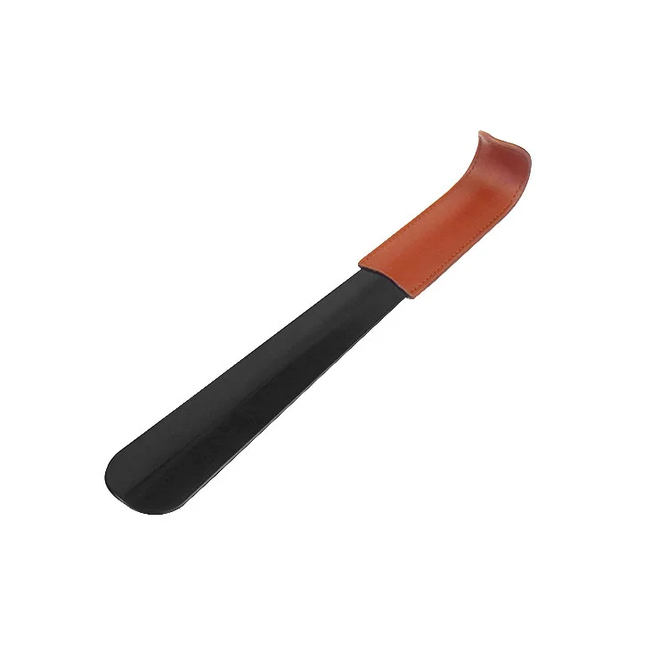 Comfortable Black Stainless Steel Luxury Shoehorn With Leather Handle 42cm