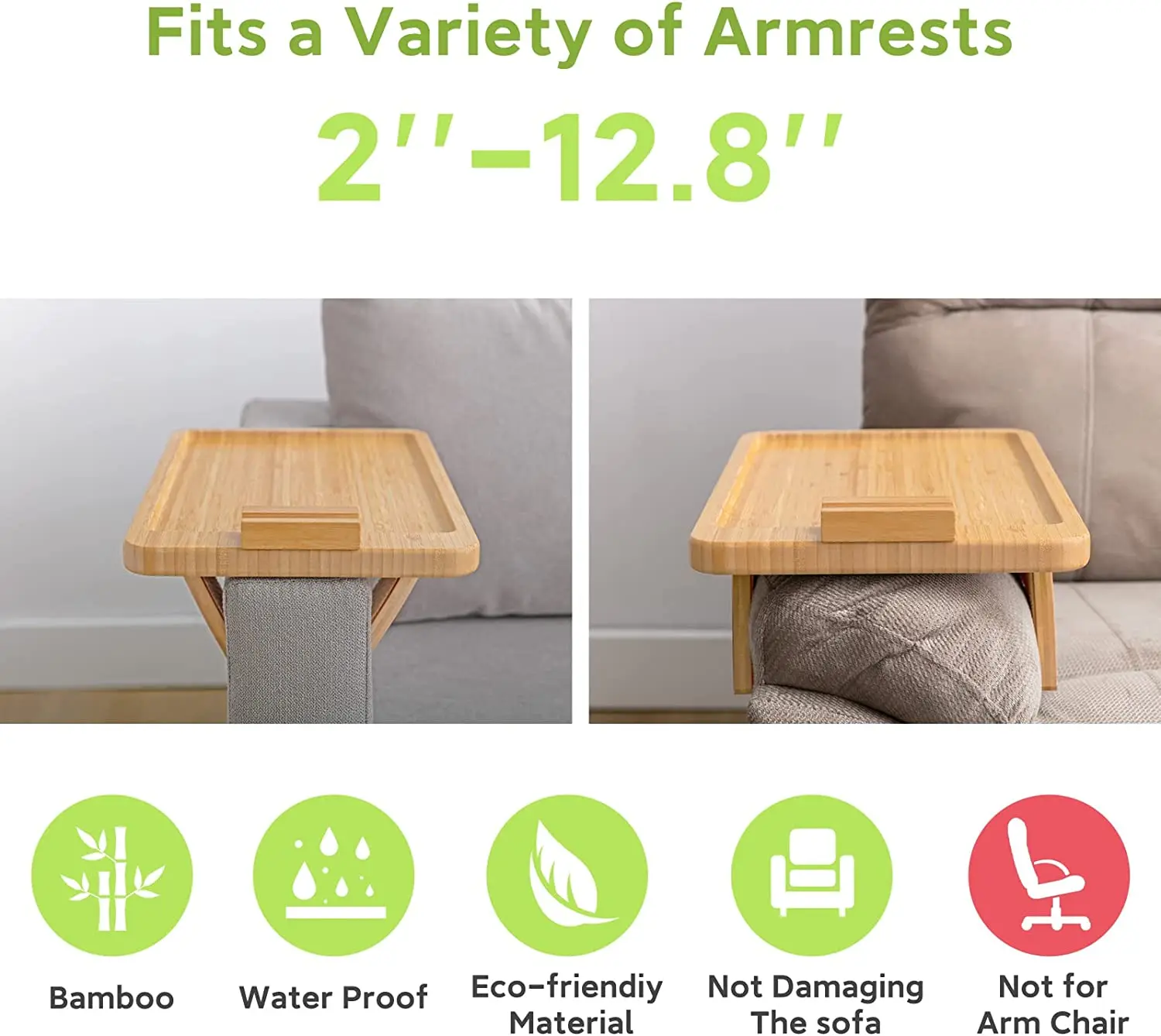 Side Table Foldable Couch Tray with 360 Degrees Rotating Phone Table for Eating Drinks Snacks Bamboo Sofa Tray Table Clip