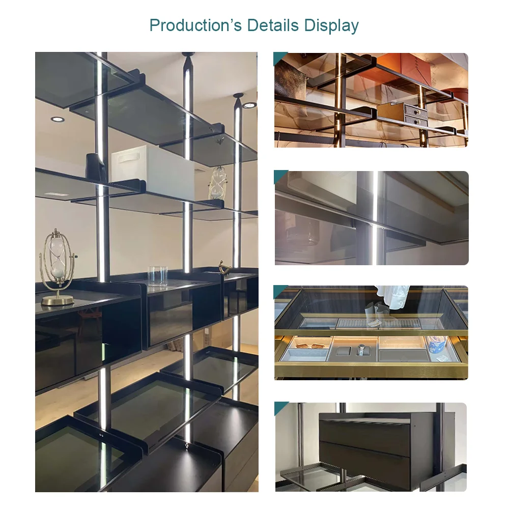 Indoor Ceiling Mount Modular Cabinet End Bracket  Aluminium Profile Pole System Walk in Closet Wardrobe With Led Light