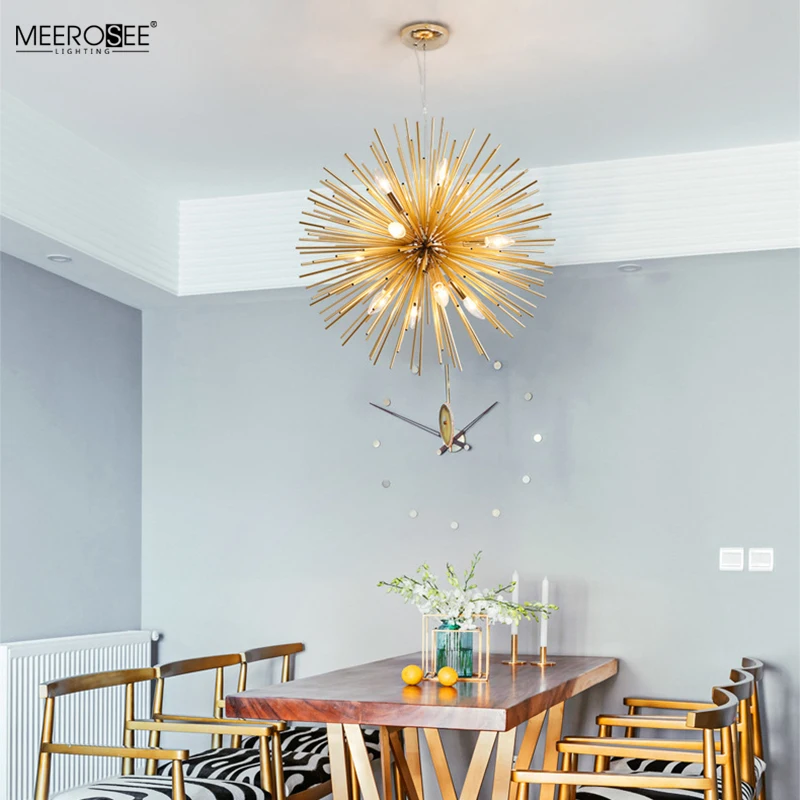 Meerosee  Golden Metal Pendant Lamp Dandelion Hanging lamp for Kitchen Island Dining Room Shop Bar MD86791