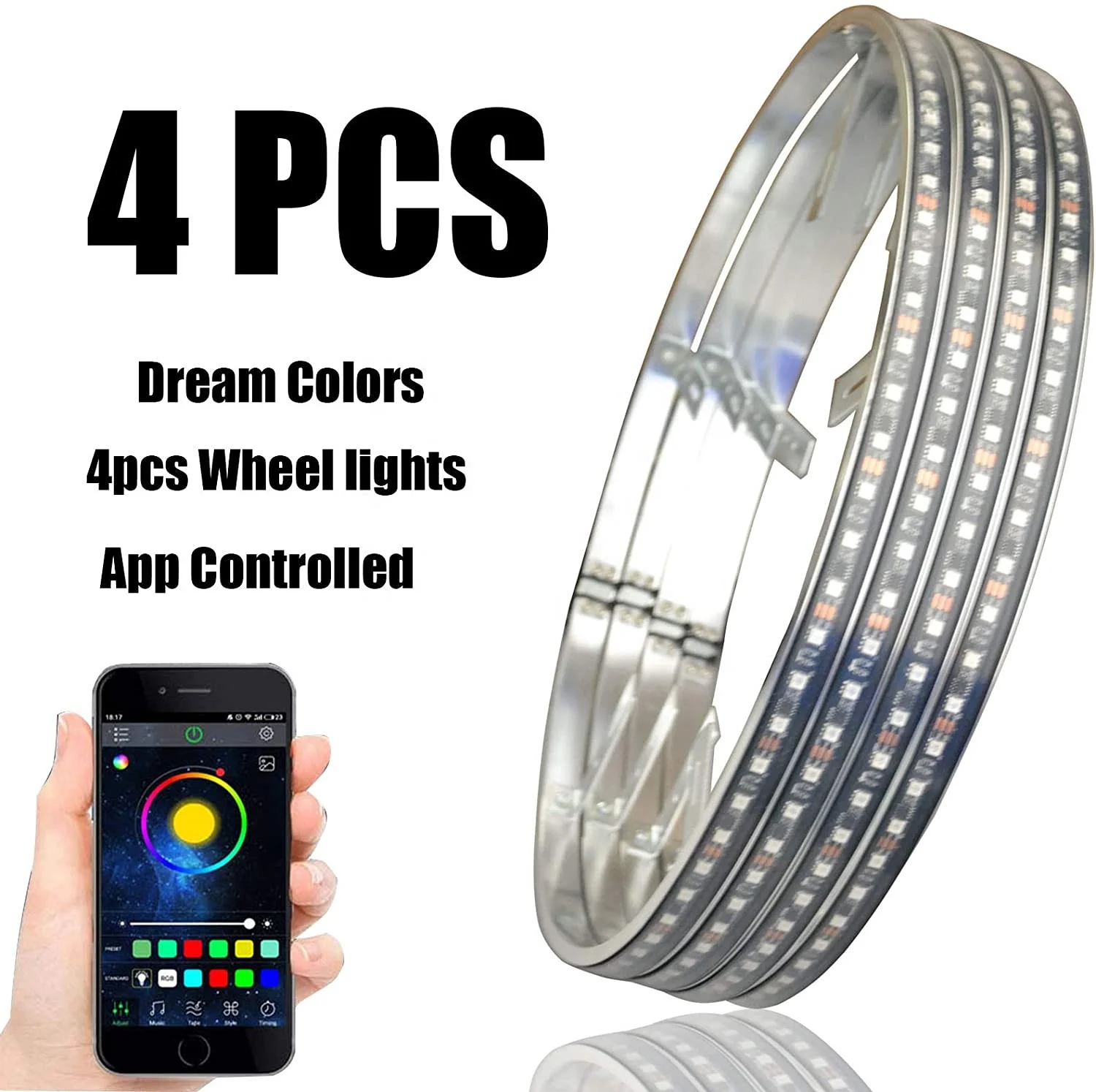 17.5 inch rgb car tire wheel light 312 LED Dream Colors led wheels lights  Blue-tooth Rim Lights For Truck