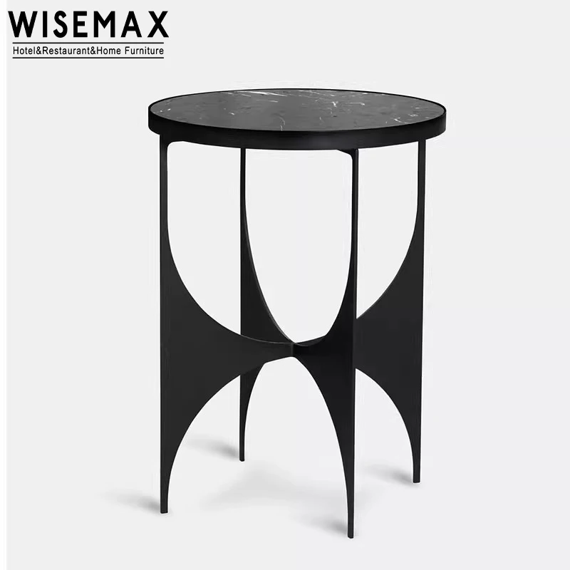 WISEMAX FURNITURE New Design Space Saving Small Marble Side Table Home Furniture Round Top Metal Side Tea Table for Living Room
