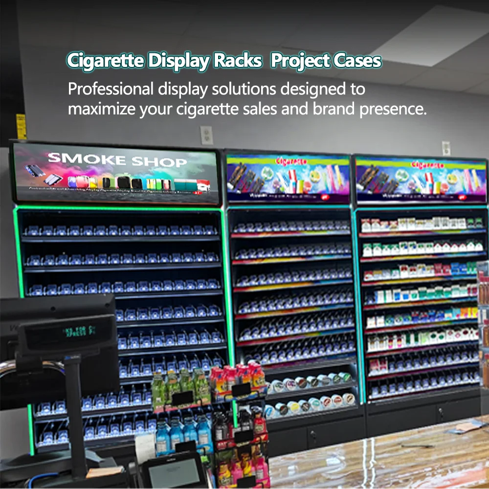 Présentoir à cigarettes en métal sur pied de grande taille pour les  magasins de tabac et les stations-service aux États-Unis, avec éclairage  LED couleur et porte verrouillable