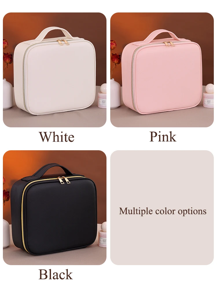 Travel Bags Box Led Light Large Capacity Makeup Case Storage Bag Waterproof PU Cosmetic Case with Led Lights and Mirror