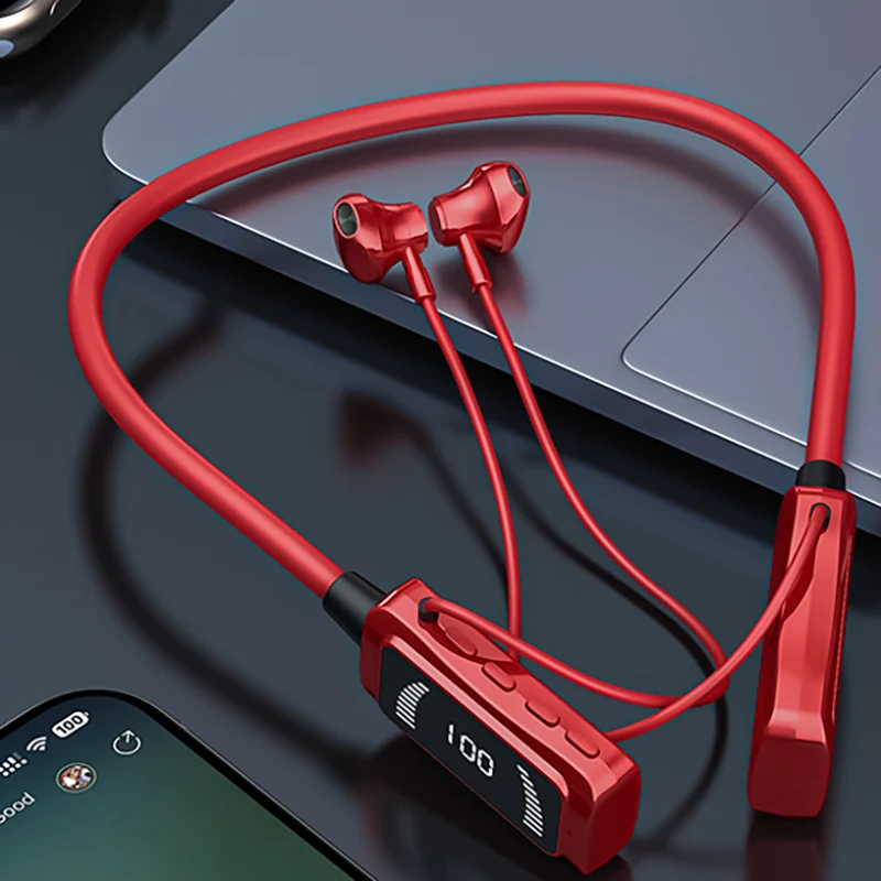 KG06 LCD Screen Power Display Neckband Wireless Earphone Sports Headphones Waterproof Headset TWS Earbuds