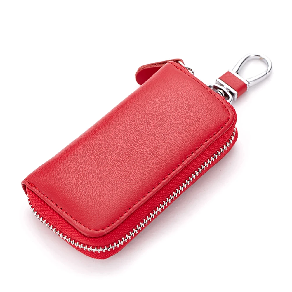Leather Key Holder Bag with 2 Card Slot & 6 Hooks & 1 Access Card,Key Case  Car Key Holder Wallet for Men Women