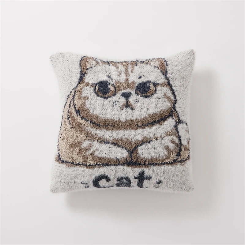 New Cat pattern super cozy fuzzy knitted pillowcase for home decoration KT