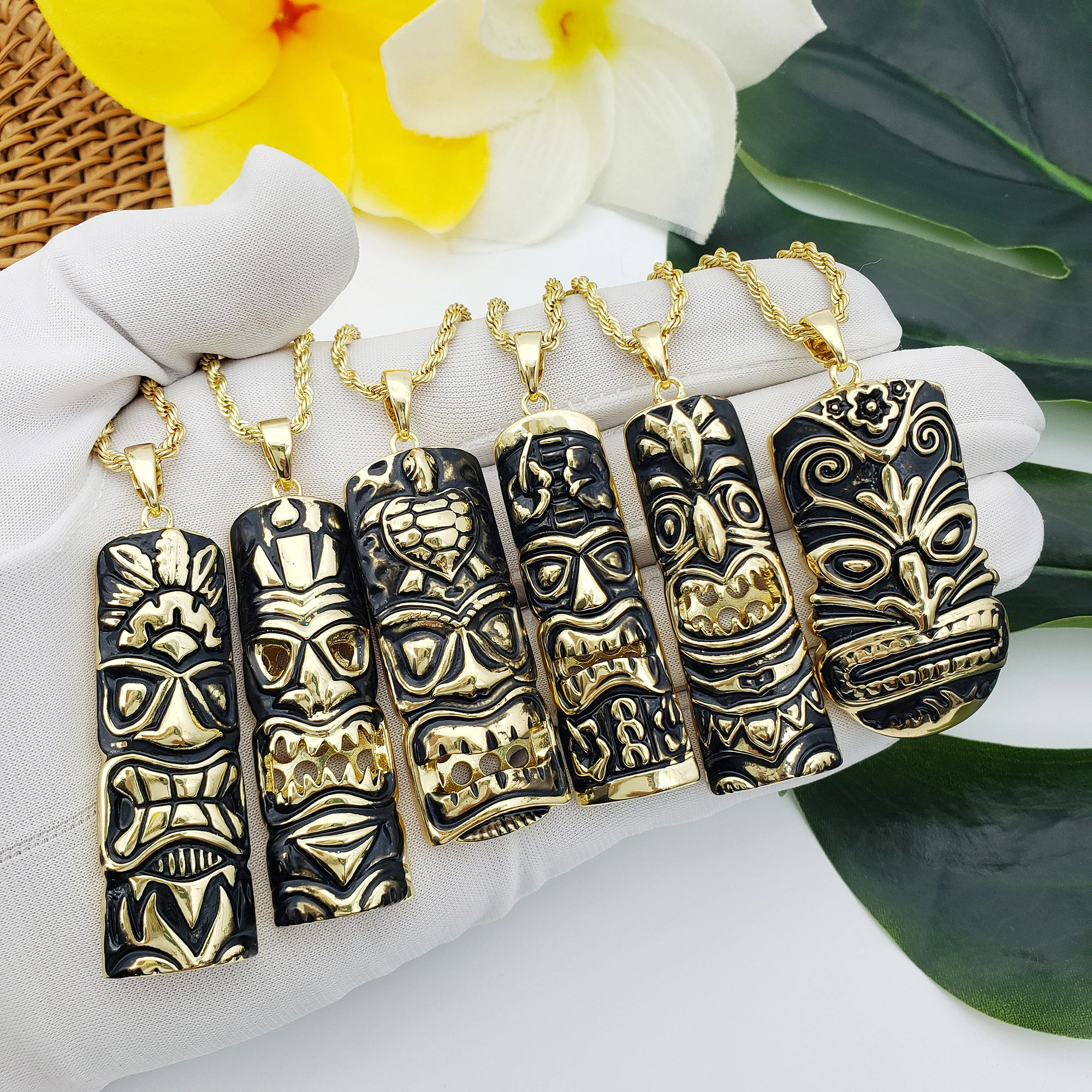 Vintage Hawaiian Tiki Necklace - 14K Gold Plated Maori Charm