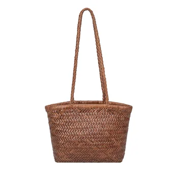 The 2025 Summer New Woven Bag, Top Layer Cowhide Retro Single-shoulder Bag, Women's Genuine Leather Popular Underarm Bag