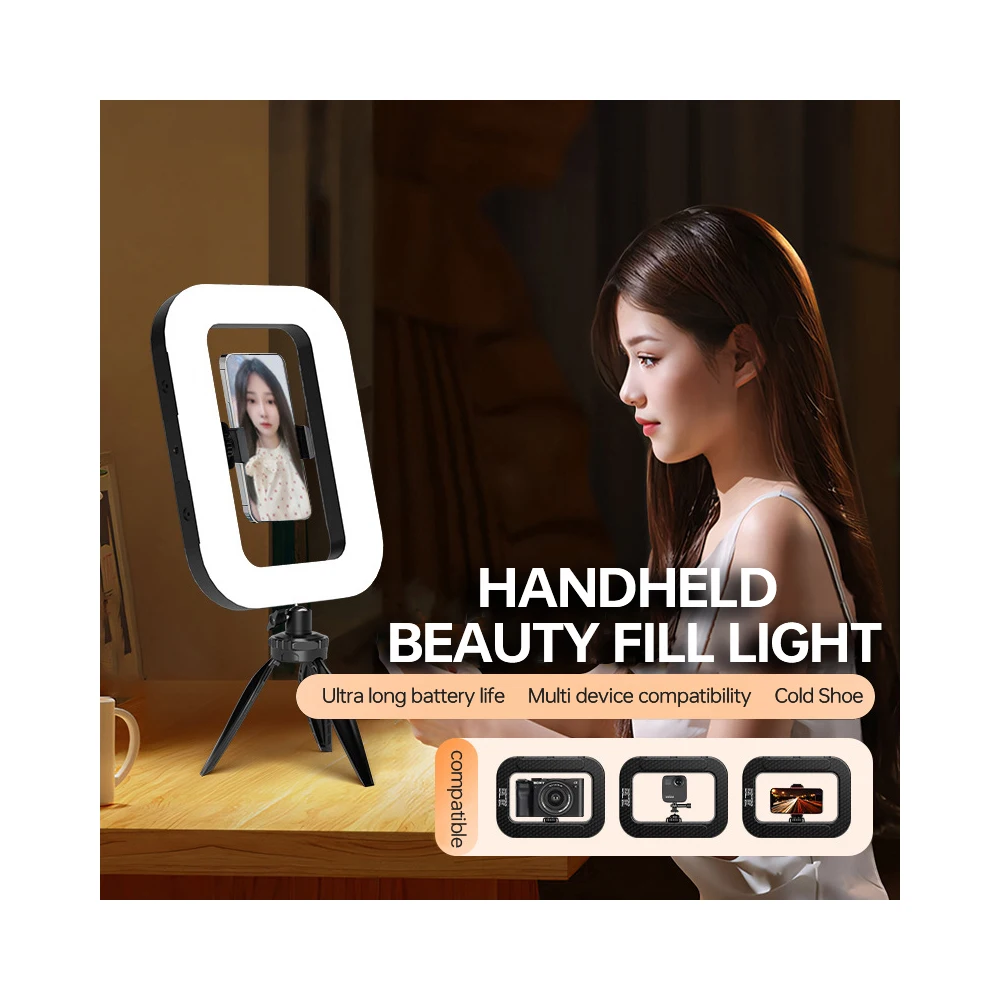 Versatile Handheld LED Ring Light for Outdoor Vlogging with Stabilizer Bracket and Tripod for Smartphone and Camera Use Light