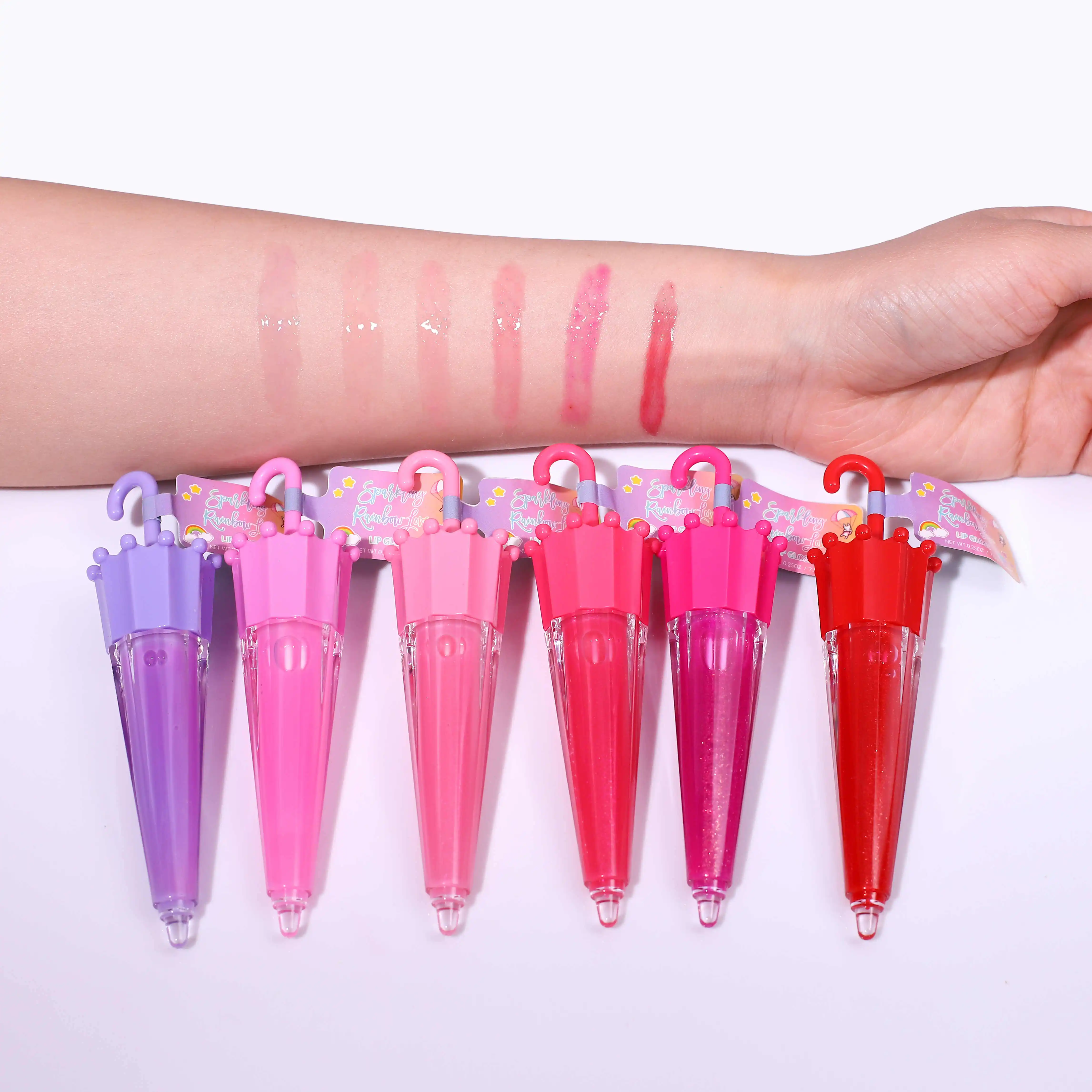 Милый Блестящий детский блеск для губ макияжа фирменная торговая марка зонт мороженого подростков детей