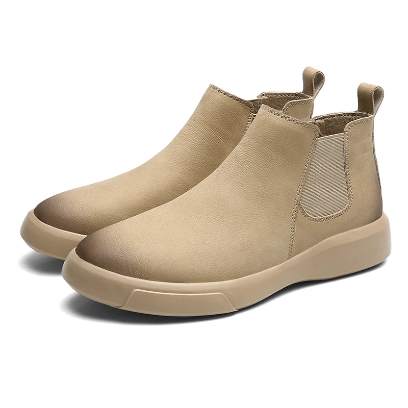 beige leather sporty ankle boots