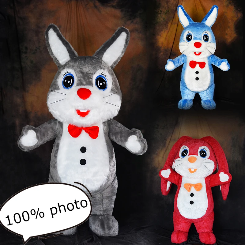 Grey Red Cartoon Bunny Mascot Costume for Carnival CE 2.6m Inflatable Fur Adult Unisex Suit